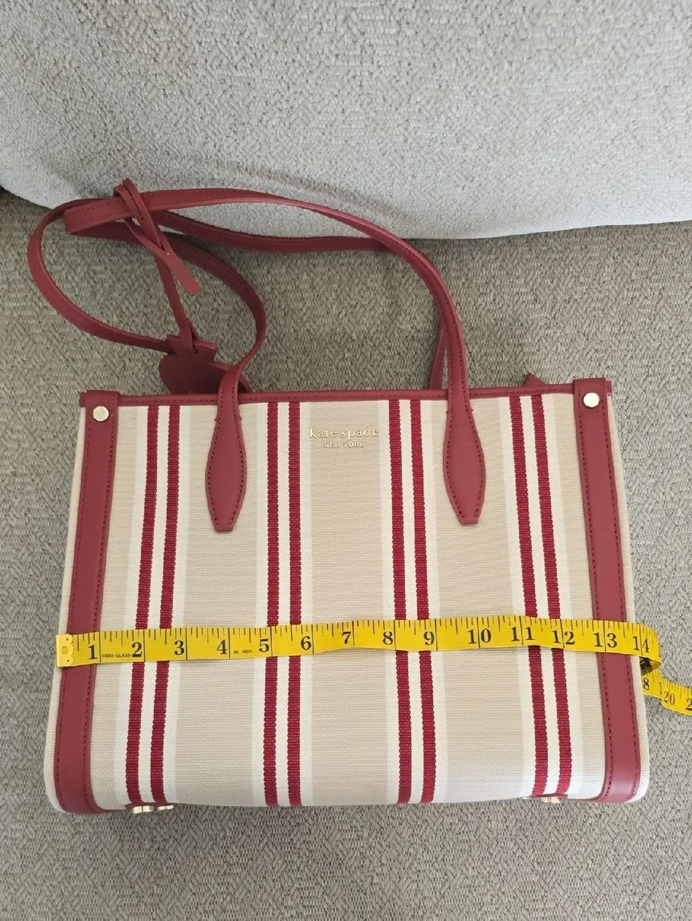 Kate Spade Market Sam Red Cream Striped Shoulder Handbag